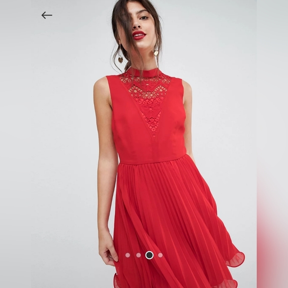 ASOS Sleeveless Lace Insert Pleated Mini Dress - Picture 3 of 4